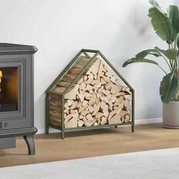 OMAXI Stojan palivové dřevo Olivově zelená Ocel válcovaná za studena 788436