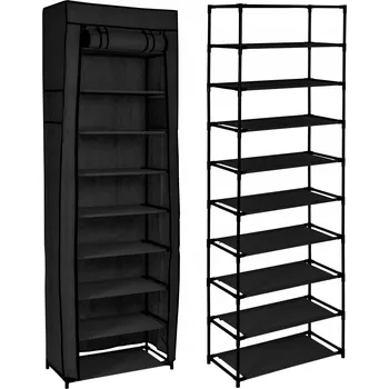 Botník BOTNÍK TEXTILNÍ SKLÁDACÍ REGÁL STOJAN POLICE SKŘÍŇ ORGANIZÉR ČERNÝ