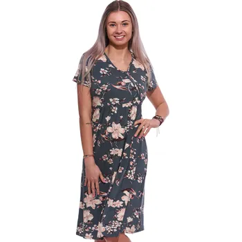 Dámská noční košile Dámská noční košile jemná, zelenošedá a vzor hnědobéžové růžičky 1D1493 zelená l