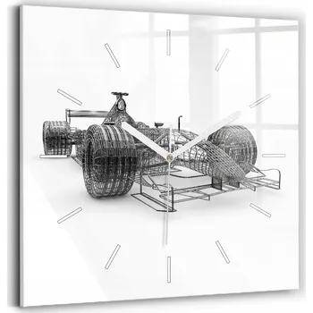 Hodiny Skleněné čtvercové nástěnné hodiny S Potiskem – design závodního vozu F1, 30 x 30 cm