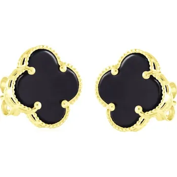 Náušnice Leru Zlaté náušnice s Onyxem čtyřlístky 11mm