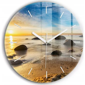 Hodiny Skleněné nástěnné hodiny Východ slunce Baltské moře bílé ručičky průměr 60 cm