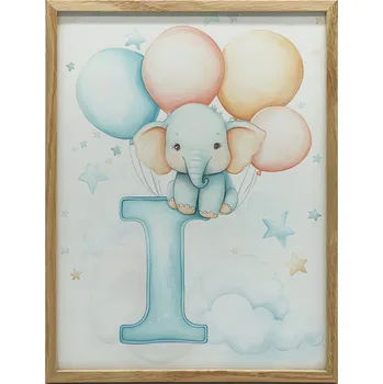 Obraz Plakát Slon s písmenem I PLAKÁT NA ZEĎ V DŘEVĚNÉM RÁMU TMAVĚ HNĚDÁ