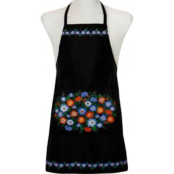 Kuchyňská zástěra Kuchyňská zástěra folklorní opolské květy léto černá