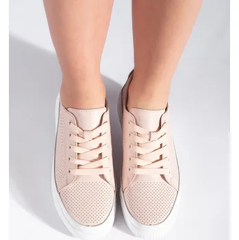 Dámské tenisky Pudrové dírkované kožené dámské tenisky Sergio Leone SP020P Velikost: 36