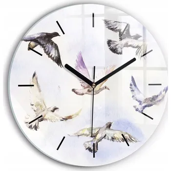 Hodiny Ozdobné nástěnné hodiny s krásnou grafikou Letící ptáci kulatý průměr 30 cm