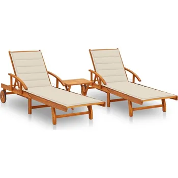 Zahradní lehátko OMAXI Zahradní lehátka 2 ks se stolkem a poduškami masivní akácie 484500