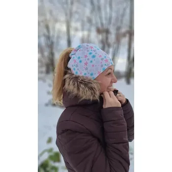 Zimní culíkovka a nákrčník 2v1 - Sněhové vločky (Vyteplená culíkovka a nákrčník 2v1 z microfleecu)