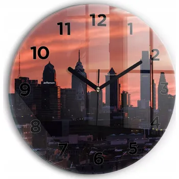 Hodiny Dekorativní nástěnné hodiny s krásnou grafikou Panorama města Philadelphia fi30 cm