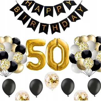 Balónek Sada BALÓNKY číslice 50 LET s konfetami ČERNÉ ZLATÉ