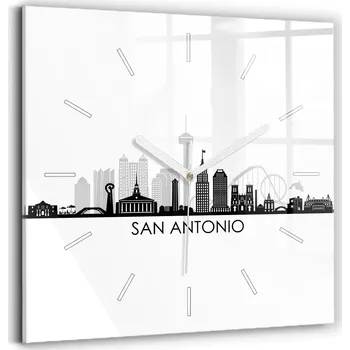 Hodiny Skleněné nástěnné hodiny do obýváku s grafikou Město San Antonio Texas 30x30 cm