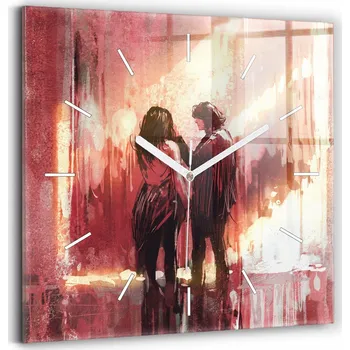 Hodiny Skleněné hodiny s motivem Ozdobné nástěnné Mladý zamilovaný pár