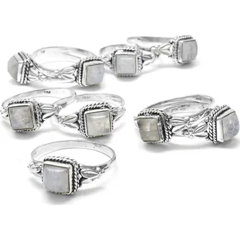 Prsten Stříbrný prsten měsíční kámen - hranatý Moona - 66