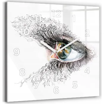 Hodiny Nástěnné čtvercové skleněné hodiny s motivem lidského oka, 30x30 cm
