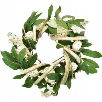 Věnec Ratanový věneček s dekorací, bílý, Ø22 cm