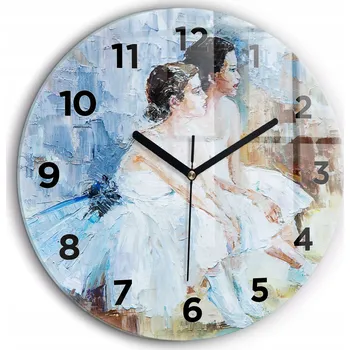 Hodiny Čtvercové Skleněné Nástěnné Hodiny do Obýváku s Grafikou Mladé Baletky průměr 60 cm