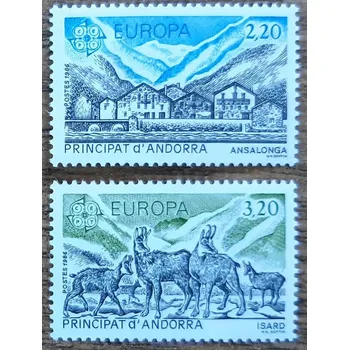 Sběratelství ANDORRA, FRANCIE ** 369/70, EUROPA, ochrana přírody, r. 1986