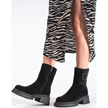 Dámské kozačky Černé dámské kotníkové boty na hrubé podrážce GD-FL2205B Velikost: 41