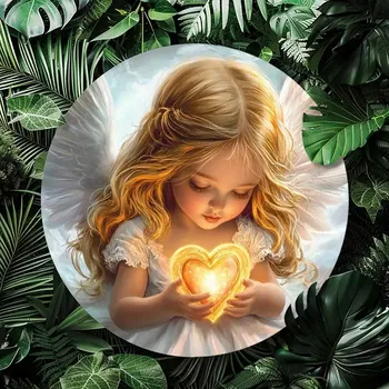 Plechová cedule BAF VINTAGE PLECHOVÁ CEDULE 2D - ANDĚLÍČEK SE SRDCEM průměr 20 cm