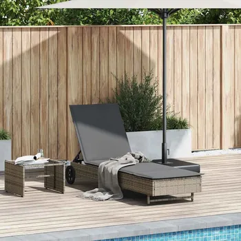 Zahradní lehátko OMAXI Zahradní lehátko s kolečky a poduškou šedé polyratan 666680