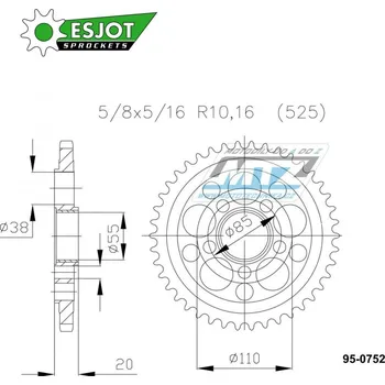 Řetězová sada pro motocykl Rozeta ocelová (převodník) 0752-41zubů ESJOT 50-29036-41 (včetně vnitřního věnce 0750) - Ducati 796 Hypermotard + 795 Monster + 820 Hypermotard + 820 Hyperstrada + 848 + 821 Hypermotard + 916 Monster 95-0752-41-ES