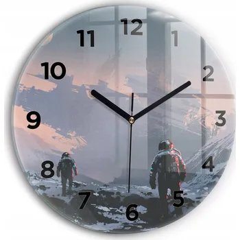Hodiny Nástěnné Skleněné Hodiny do Moderního Interiéru Astronauti abstrakce průměr 30 cm