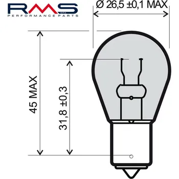 Motodíl Žárovka RMS 246510205 12V 21W , BA15S oranžová 246510205