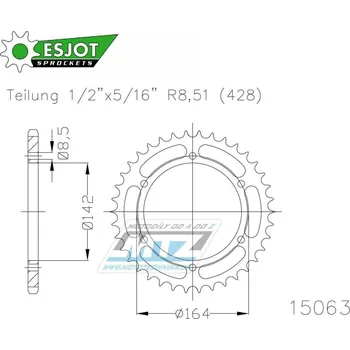 Řetězová sada pro motocykl Rozeta ocelová (převodník) 15063-52zubů ESJOT 50-15063-52 - Hyosung 125 GT R Comet / 09-12 + 125 GT Naked / 03-11 + 125 GT R Supersport / 06-08 + 125 GT+125 GT R EFI / 10-12 50-15063-52