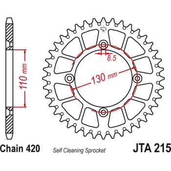 Řetězová sada pro motocykl Hliníková řetězová rozeta JT JTA 215-50BLK 50 zubů, 420 černá JTA215.50BLK