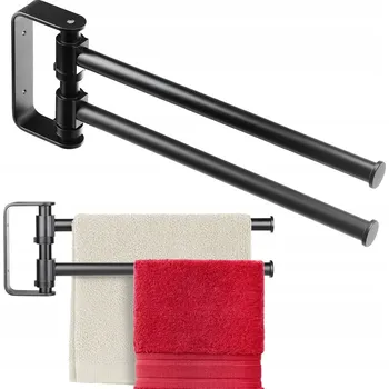 Věšák OTOČNÝ KOUPELNOVÝ VĚŠÁK NA RUČNÍKY ČERNÝ MAT