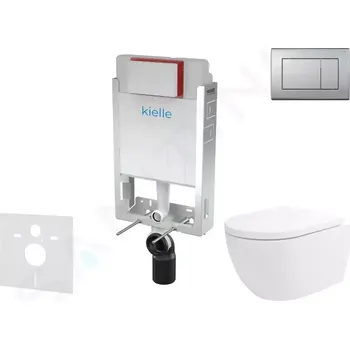 Klozet kielle Set předstěnové instalace, klozetu Oudee Vortex, sedátka softclose a tlačítka Gemini III, matný chrom 30505SZ77