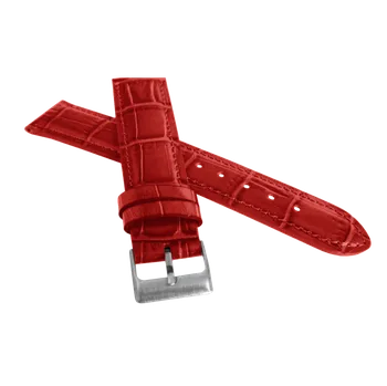 Řemínek na hodinky LAVVU LSIUR18 Červený prošitý řemínek CROCO z luxusní kuže Top Grain - 18 mm
