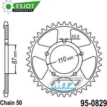 Řetězová sada pro motocykl Rozeta ocelová (převodník) 0829-43zubů ESJOT 50-35031-43 - Suzuki GSF600 Bandit + GSF600S Bandit + GSF650 Bandit + GSX600 F Katana + GSX750 F + GSXR750 + GSXR1100 + RF600R + VZ800 Marauder SUZUKI RF 600 1993-1997