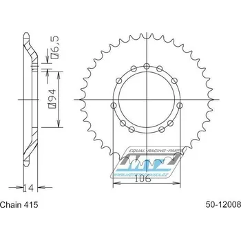 Řetězová sada pro motocykl Rozeta ocelová (převodník) 12008-46zubů ESJOT 50-12008-46 - KTM 50 SX Pro Junior / 97-12 + KTM SX 50 Pro Senior / 97-03 + KTM SX 50 Adventure "vyosená" / 97-00 50-12008-46