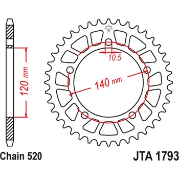 Řetězová sada pro motocykl Hliníková řetězová rozeta JT JTA 1793-45BLK 45 zubů, 520 černá JTA1793.45BLK