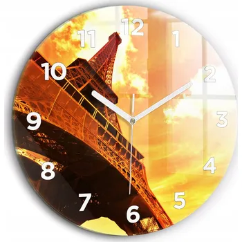 Hodiny Nástěnné skleněné hodiny do moderního interiéru Eiffelova věž v Paříži průměr 60 cm