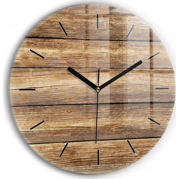 Hodiny Moderní skleněné hodiny s grafikou na zeď Dřevěná prkna kulatý průměr 30 cm