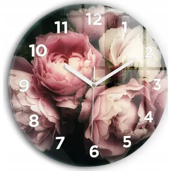 Hodiny Ozdobné nástěnné hodiny s krásnou grafikou Kytice růžových růží, kulatý, průměr 30 cm
