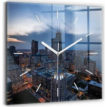 Hodiny Skleněné hodiny s motivem Chicago, tichý mechanismus, loft nástěnné, foto 30x30 cm