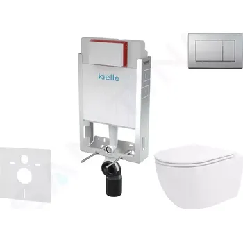 Klozet kielle Set předstěnové instalace, klozetu Oudee Vortex, sedátka softclose a tlačítka Gemini III, matný chrom 30505SZ86