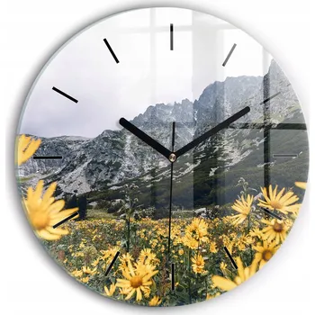 Hodiny Ozdobné nástěnné hodiny s krásnou grafikou Louka květiny v horách kulatý průměr 30 cm