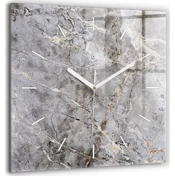 Hodiny Velké Skleněné Hodiny na Zeď s Grafikou Tichý Šedý granit mramor 60x60