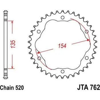 Řetězová sada pro motocykl Hliníková řetězová rozeta JT JTA 762-38 38 zubů, 520 JTA762.38
