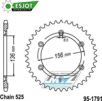 Řetězová sada pro motocykl Rozeta ocelová (převodník) 1791-43zubů ESJOT 50-29017-43 - Suzuki DR650 / 96-18 + DR650SE / 96-22 + XF650 Freewind / 97-02 95-1791-43-ES
