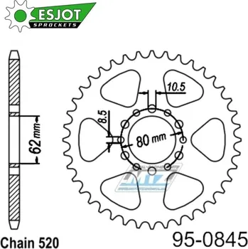 Řetězová sada pro motocykl Rozeta ocelová (převodník) 0845-46zubů ESJOT 50-32022-46 - Yamaha DT200L + IT175 + SR250 + SRX250 + TT250 + XT240 + XT250 + YZ100 + YZ125 95-0845-46-ES