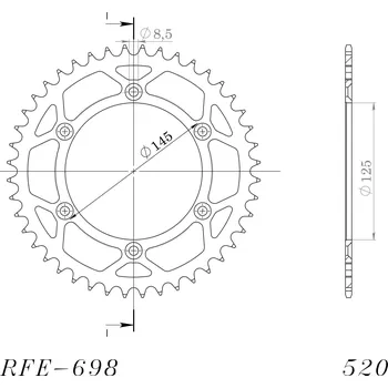 Řetězová sada pro motocykl Řetězová rozeta SUPERSPROX RFE-698:44-BLK černý 44 zubů, 520 RFE-698:44-BLK
