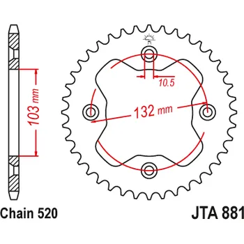 Řetězová sada pro motocykl Hliníková řetězová rozeta JT JTA 881-38BLK 38 zubů, 520 černá JTA881.38BLK