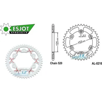 Řetězová sada pro motocykl Rozeta řetězová (převodník) Dural 0210-49zubů ESJOT 53-32045-49WR - barva bílá - Honda CR125+CR250+CR500 + CRF250R+CRF250X+CRF450R+CRF450X+CRF450RX+CRF450L + CRM250+CRF150F + CRF230F / 03-21 + XR250S+ AL-0210-49-WR
