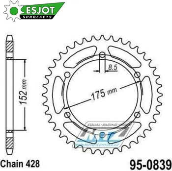 Řetězová sada pro motocykl Rozeta ocelová (převodník) 0839-57zubů ESJOT 50-15023-57 - Yamaha DT125RE + DT125R Everts + DT125X + DT200R + DTR125 + WR125R + WR125X YAMAHA WR 125 X 2009-2017