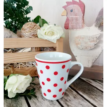 JEREMY hrnek 250 ml, červené puntíky, Český porcelán Dubí (Porcelánový hrnek 2. jakost)